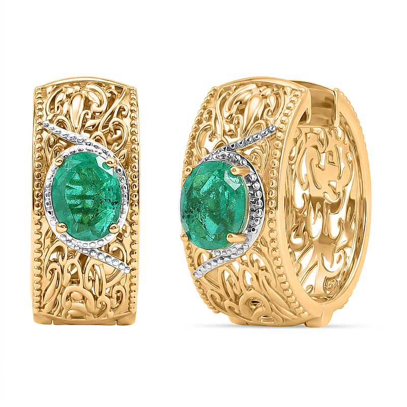 EverTrue Emeraldine Quartz 4.00 ctw Hoop Earrings in 18K YG Plated and Platinum Bond