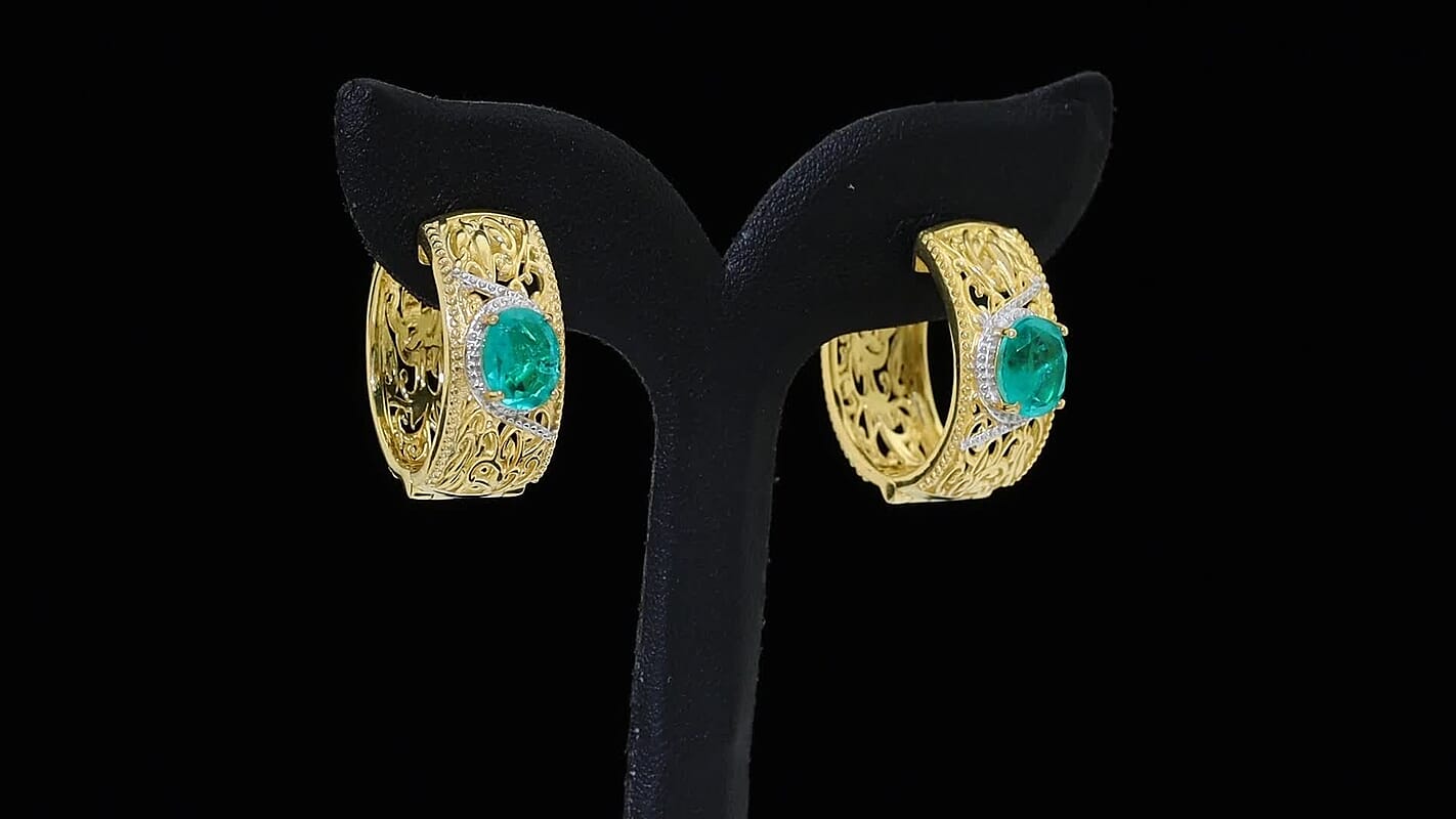 EverTrue Emeraldine Quartz 4.00 ctw Hoop Earrings in 18K YG Plated and Platinum Bond