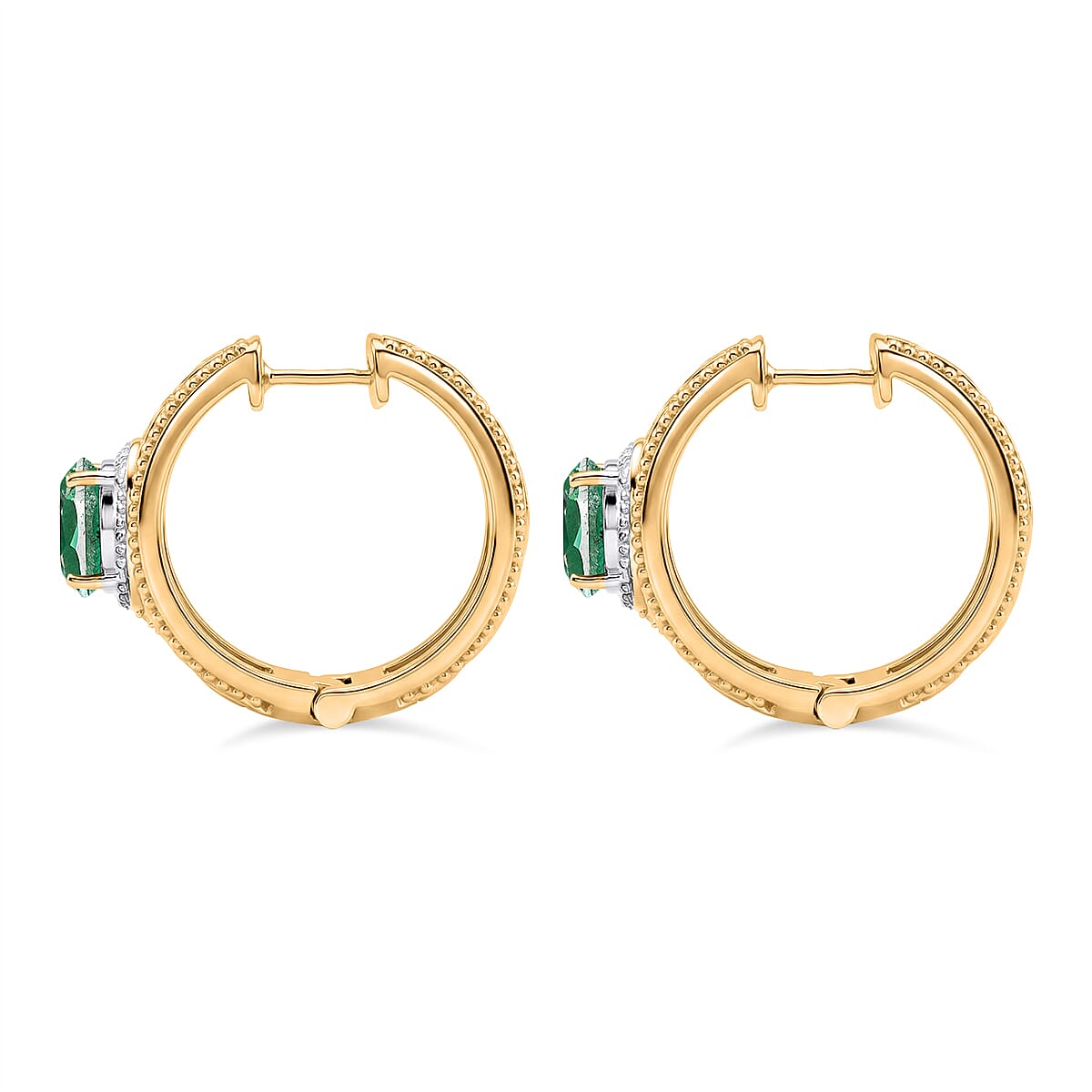 EverTrue Emeraldine Quartz 4.00 ctw Hoop Earrings in 18K YG Plated and Platinum Bond