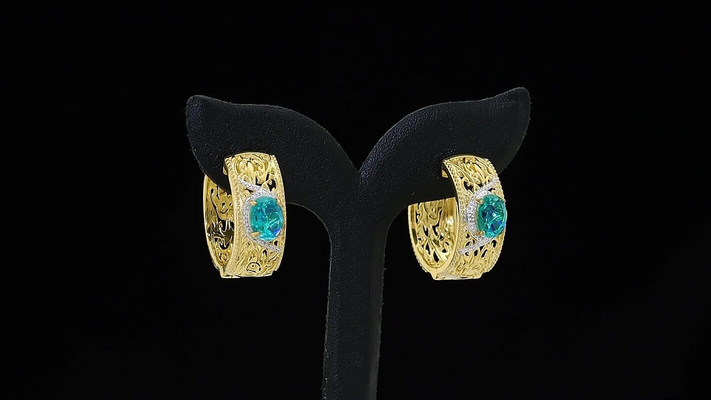EverTrue Peacock Quartz (Triplet) 4.10 ctw Hoop Earrings in 18K YG Plated and Platinum Bond