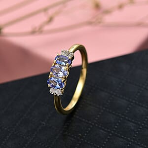 D'Joy  Tanzanite, Diamond Trinity  Ring in 18K Vermeil YG Over Sterling Silver 0.75 ctw (Size 10.0)