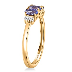 D'Joy  Tanzanite, Diamond Trinity  Ring in 18K Vermeil YG Over Sterling Silver 0.75 ctw (Size 10.0)