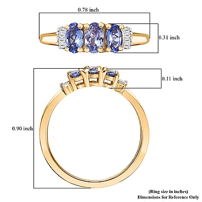 D'Joy  Tanzanite, Diamond Trinity  Ring in 18K Vermeil YG Over Sterling Silver 0.75 ctw (Size 10.0)