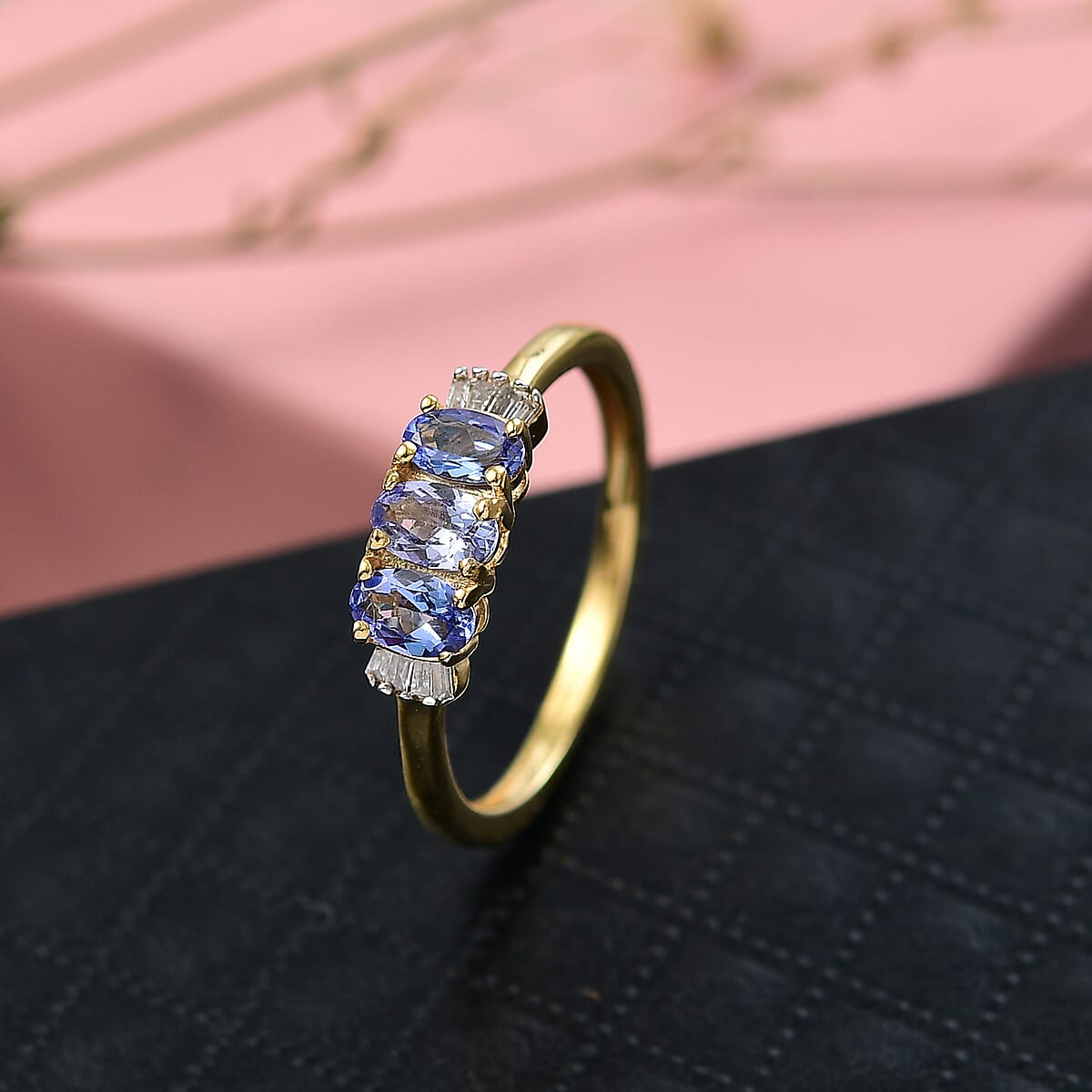 Doorbuster D'Joy Premium Tanzanite and Diamond 0.75 ctw Trinity Ballerina Ring in 18K Vermeil Yellow Gold Over Sterling Silver (Size 6.0) (Del. in 10-12 Days) image number 1