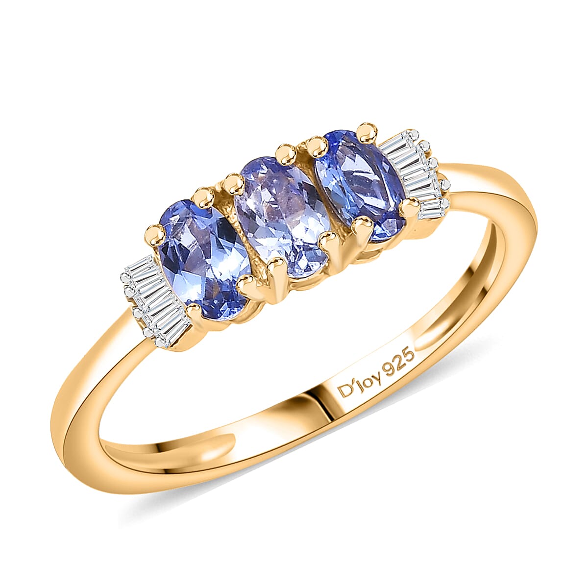 Doorbuster D'Joy Premium Tanzanite and Diamond 0.75 ctw Trinity Ballerina Ring in 18K Vermeil Yellow Gold Over Sterling Silver (Size 8.0) (Del. in 10-12 Days) image number 0