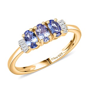 Doorbuster D'Joy Premium Tanzanite and Diamond 0.75 ctw Trinity Ballerina Ring in 18K Vermeil Yellow Gold Over Sterling Silver (Size 9.0) (Del. in 10-12 Days)