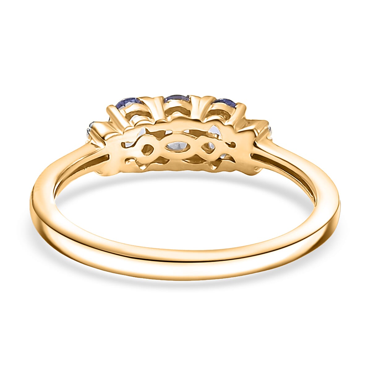 Doorbuster D'Joy Premium Tanzanite and Diamond 0.75 ctw Trinity Ballerina Ring in 18K Vermeil Yellow Gold Over Sterling Silver (Size 9.0) (Del. in 10-12 Days) image number 4