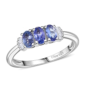 Doorbuster D'Joy Premium Tanzanite and Diamond 0.75 ctw Trinity Ballerina Ring in Rhodium Over Sterling Silver (Size 10.0) (Del. in 10-12 Days)