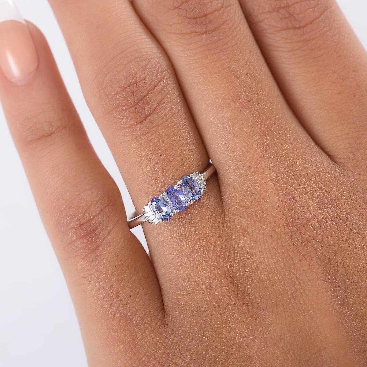 Doorbuster D'Joy Premium Tanzanite and Diamond 0.75 ctw Trinity Ballerina Ring in Rhodium Over Sterling Silver (Size 10.0) (Del. in 10-12 Days) image number 2