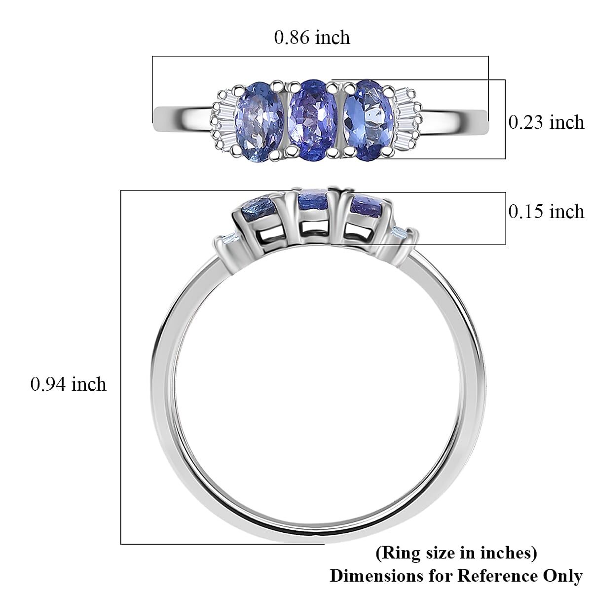 Doorbuster D'Joy Premium Tanzanite and Diamond 0.75 ctw Trinity Ballerina Ring in Rhodium Over Sterling Silver (Size 6.0) image number 5
