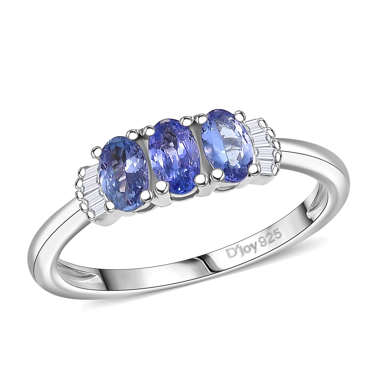 Doorbuster D'Joy Premium Tanzanite and Diamond 0.75 ctw Trinity Ballerina Ring in Rhodium Over Sterling Silver (Size 7.0) (Del. in 10-12 Days) image number 0