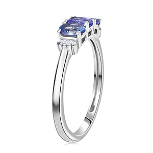 D'Joy  Tanzanite, Diamond Trinity  Ring in Rhodium Over Sterling Silver 0.75 ctw (Size 7.0)