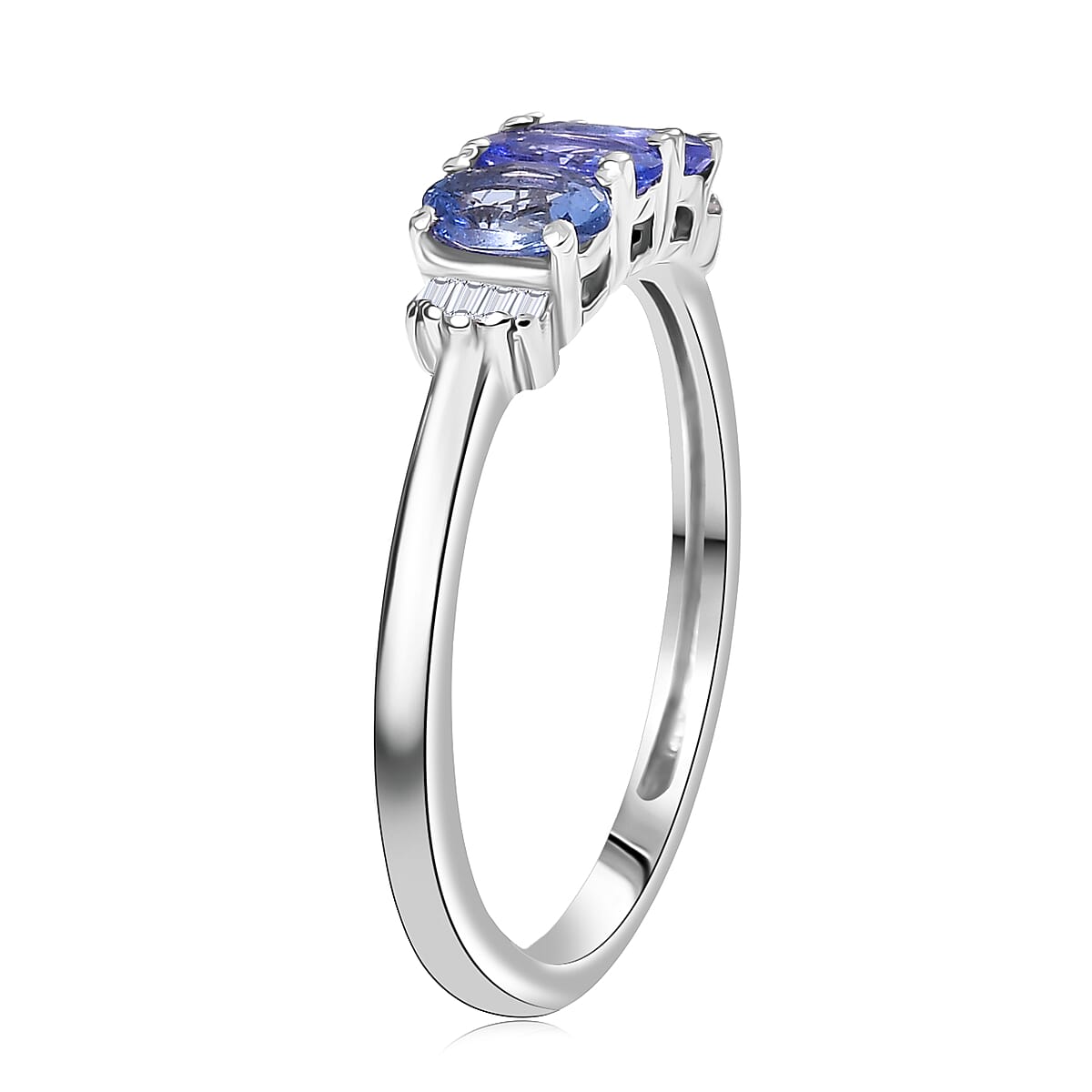 Doorbuster D'Joy Premium Tanzanite and Diamond 0.75 ctw Trinity Ballerina Ring in Rhodium Over Sterling Silver (Size 9.0) (Del. in 10-12 Days) image number 3