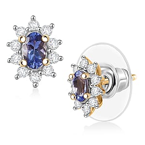 Doorbuster D'Joy Premium Tanzanite and White Zircon 0.65 ctw Earrings in 18K Vermeil Yellow Gold Over Sterling Silver (Del. in 10-12 Days)