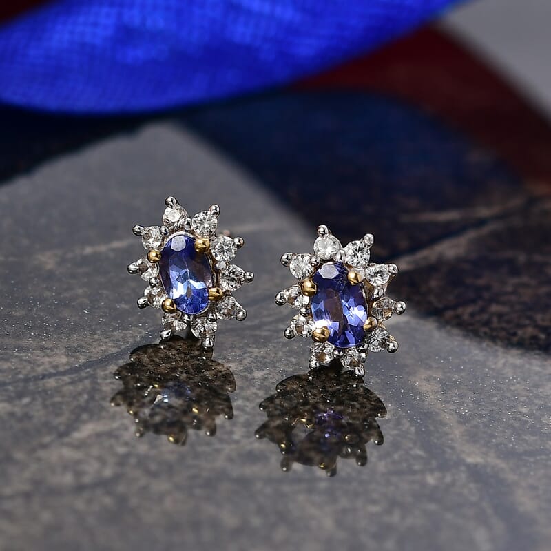D'Joy Tanzanite, White Zircon Ballerina Earrings in 18K Vermeil YG Over Sterling Silver 0.65 ctw