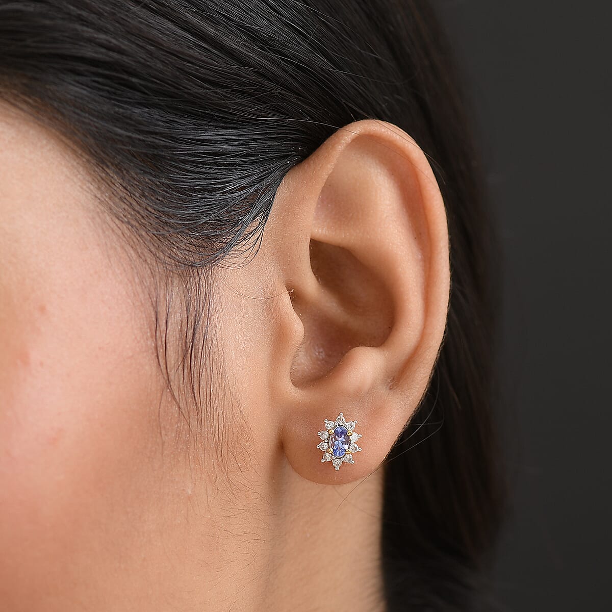 Doorbuster D'Joy Premium Tanzanite and White Zircon 0.65 ctw Earrings in 18K Vermeil Yellow Gold Over Sterling Silver (Del. in 10-12 Days) image number 2