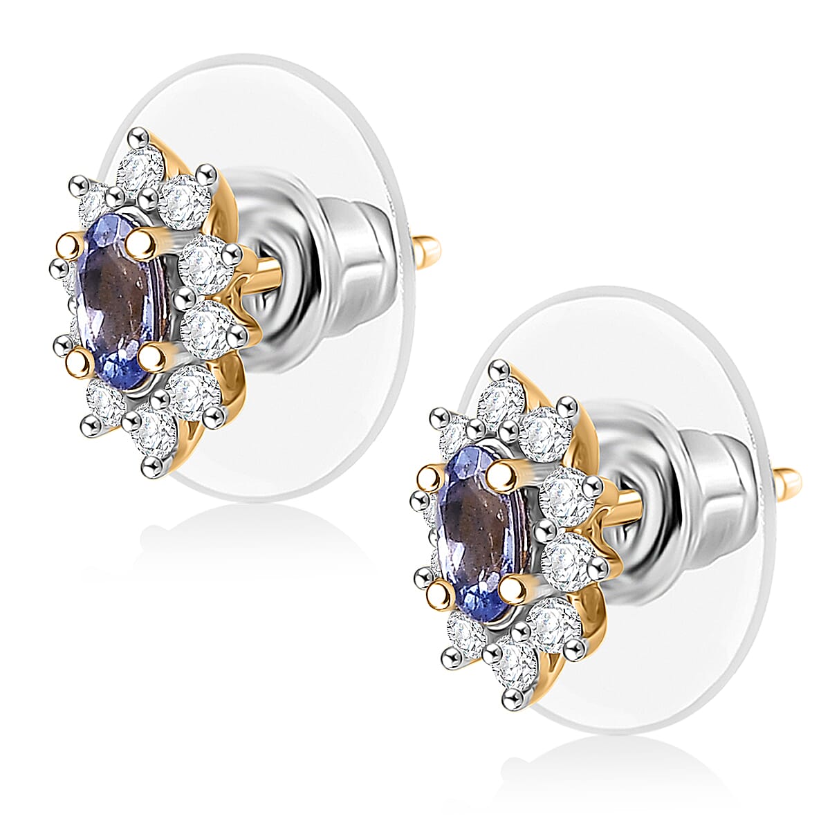 Doorbuster D'Joy Premium Tanzanite and White Zircon 0.65 ctw Earrings in 18K Vermeil Yellow Gold Over Sterling Silver (Del. in 10-12 Days) image number 3