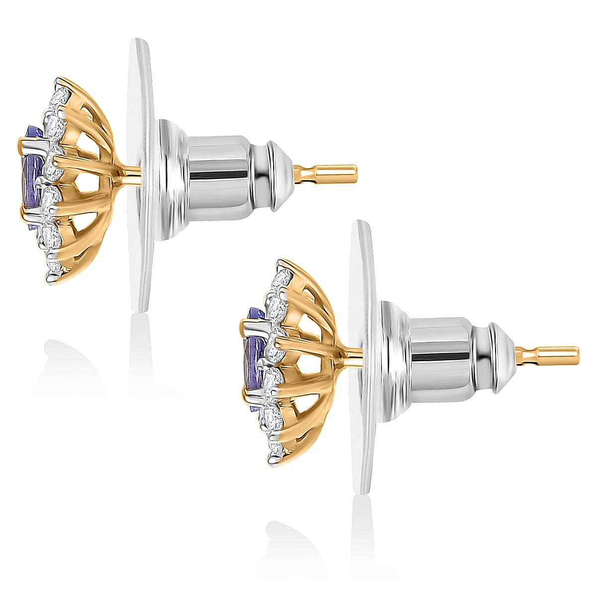 Doorbuster D'Joy Premium Tanzanite and White Zircon 0.65 ctw Earrings in 18K Vermeil Yellow Gold Over Sterling Silver (Del. in 10-12 Days) image number 4