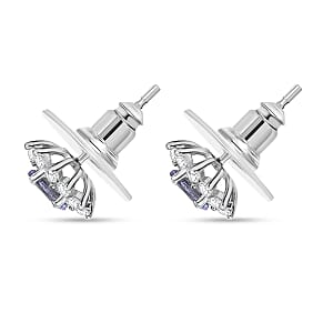 D'Joy Tanzanite, White Zircon Ballerina Earrings in Rhodium Over Sterling Silver 0.65 ctw