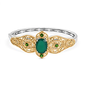 EverTrue Verde Onyx, Chrome Diopside Bangle Bracelet in in 18K YG Plated and Platinum Bond (7.25 In) 8.50 ctw