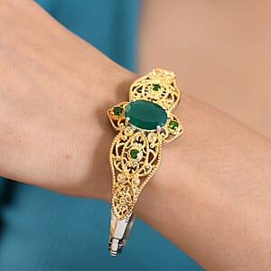 EverTrue Verde Onyx, Chrome Diopside Bangle Bracelet in in 18K YG Plated and Platinum Bond (7.25 In) 8.50 ctw