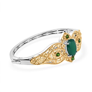 EverTrue Verde Onyx, Chrome Diopside Bangle Bracelet in in 18K YG Plated and Platinum Bond (7.25 In) 8.50 ctw