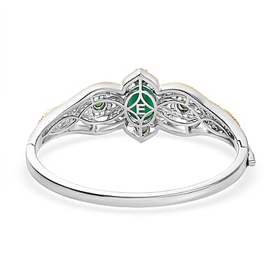 EverTrue Verde Onyx and Chrome Diopside 8.50 ctw Bangle Bracelet in in 18K YG Plated and Platinum Bond (7.25 In)