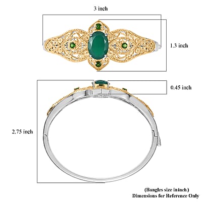 EverTrue Verde Onyx and Chrome Diopside 8.50 ctw Bangle Bracelet in in 18K YG Plated and Platinum Bond (7.25 In)