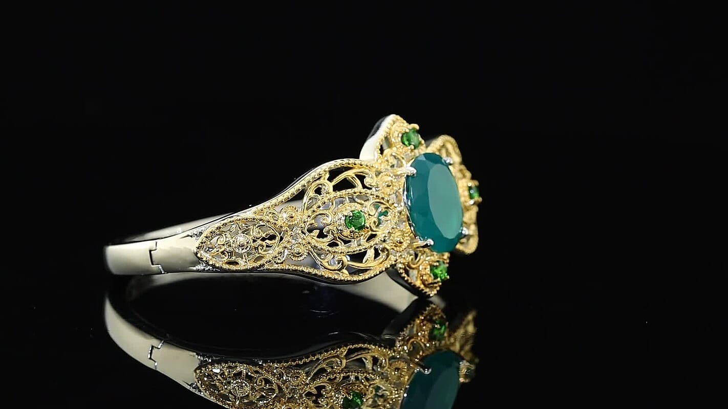 EverTrue Verde Onyx, Chrome Diopside Bangle Bracelet in in 18K YG Plated and Platinum Bond (7.25 In) 8.50 ctw