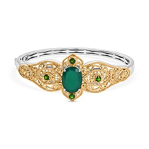 EverTrue Verde Onyx and Chrome Diopside 8.50 ctw Bangle Bracelet in in 18K YG Plated and Platinum Bond (8.00 In)