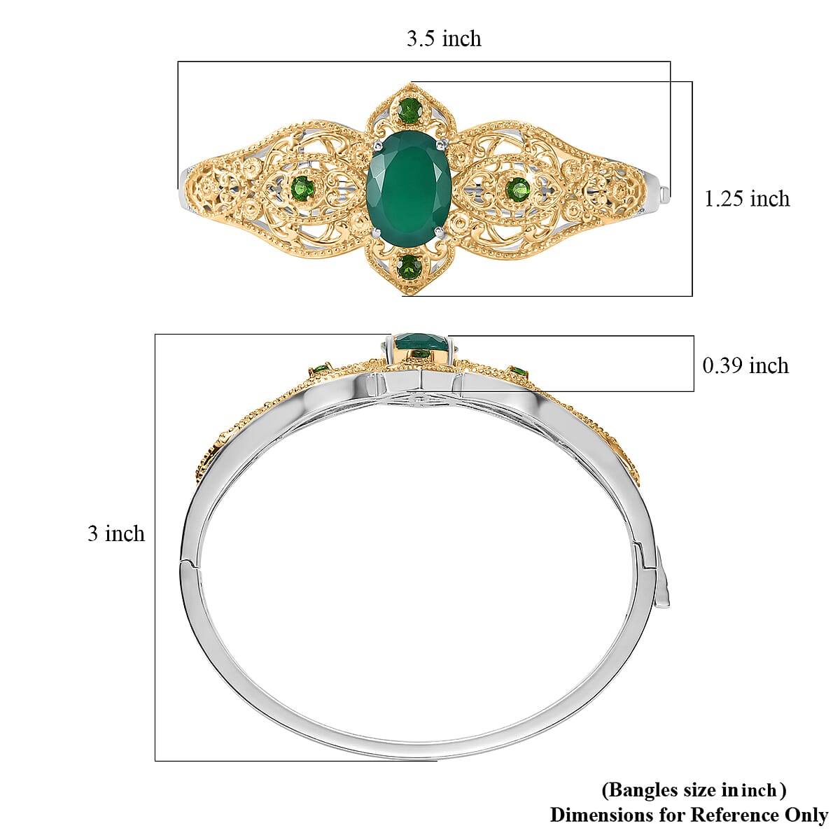 EverTrue Verde Onyx and Chrome Diopside 8.50 ctw Bangle Bracelet in in 18K YG Plated and Platinum Bond (8.00 In) image number 6