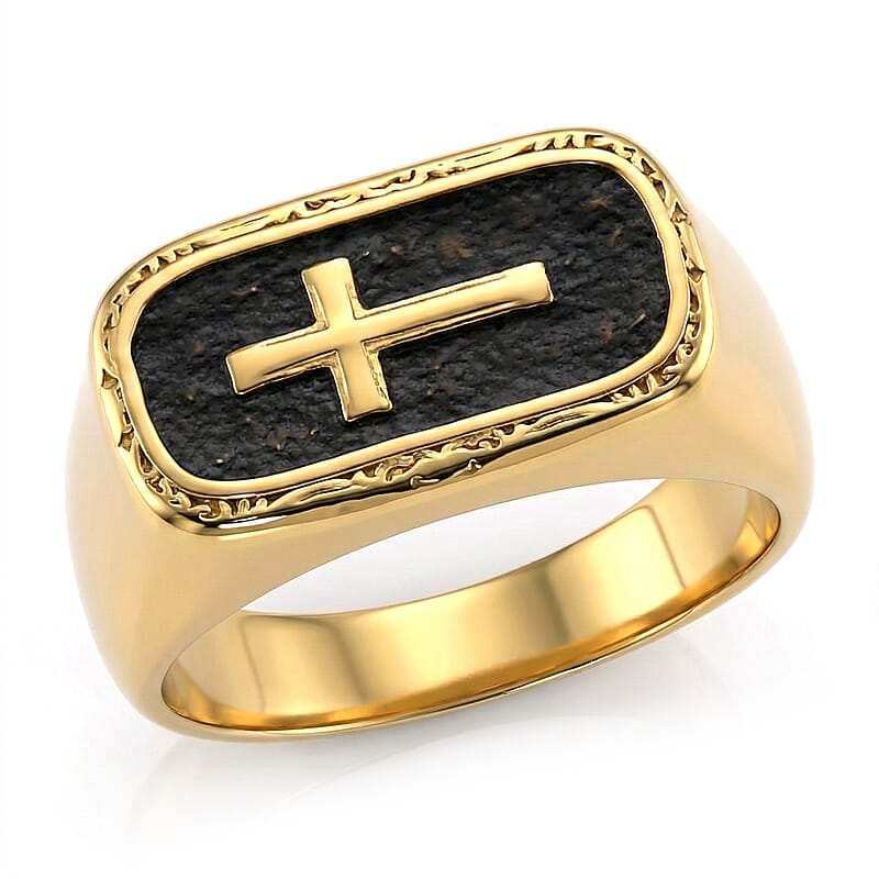 Cross Men's Ring in Black Oxidized and ION Plated YG Stainless Steel (Size 10.0)