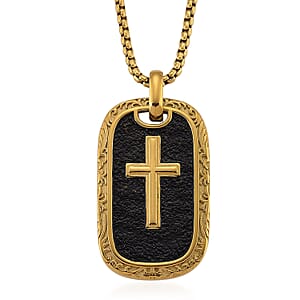 Gold Cross Pendant Necklace in ION Plated YG and Black Oxidized Stainless Steel 20-22 Inches