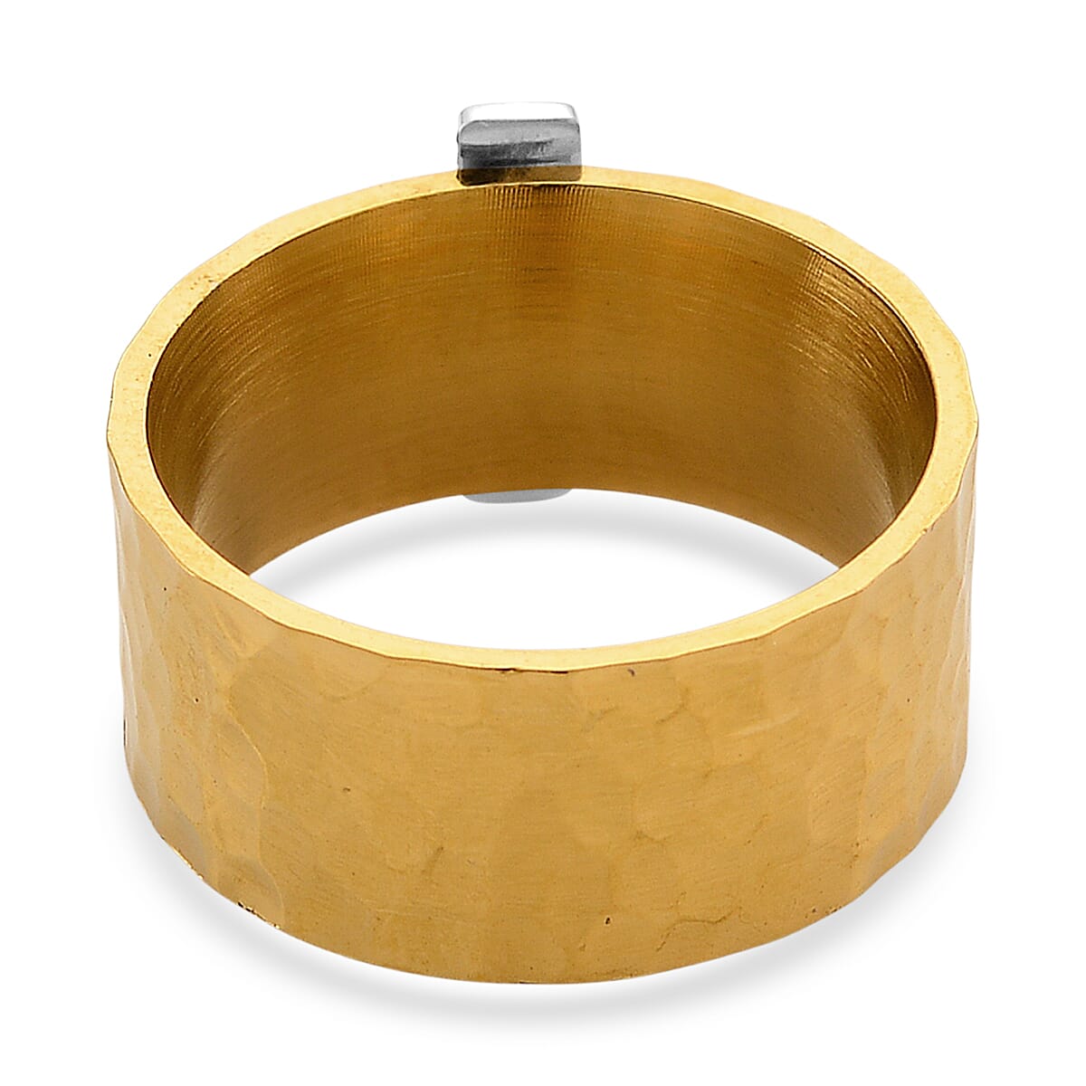 Hammered Cross Design Ring in ION Plated YG and Stainless Steel (Size 10.0)