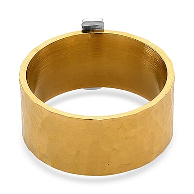 Hammered Cross Design Ring in ION Plated YG and Stainless Steel (Size 10.0)