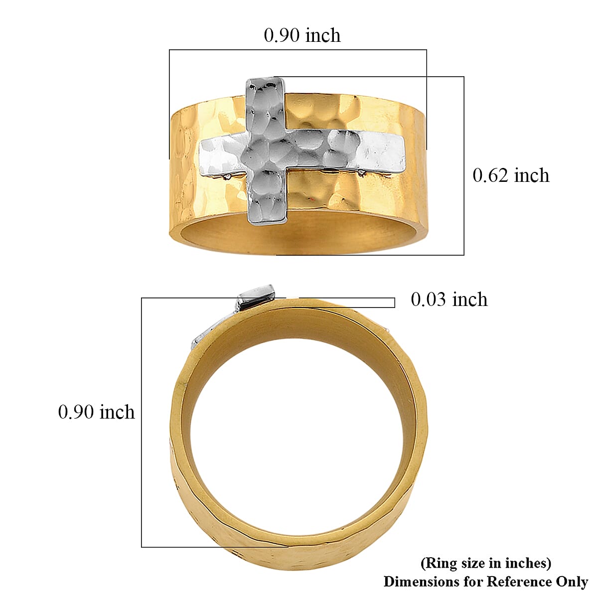 Hammered Cross Design Ring in ION Plated YG and Stainless Steel (Size 10.0)