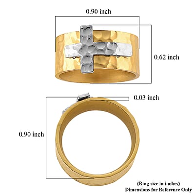 Hammered Cross Design Ring in ION Plated YG and Stainless Steel (Size 10.0)