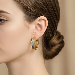 Huggie Hoop Earrings in ION Plated YG and Stainless Steel (Hammered Texture, Cross Design)