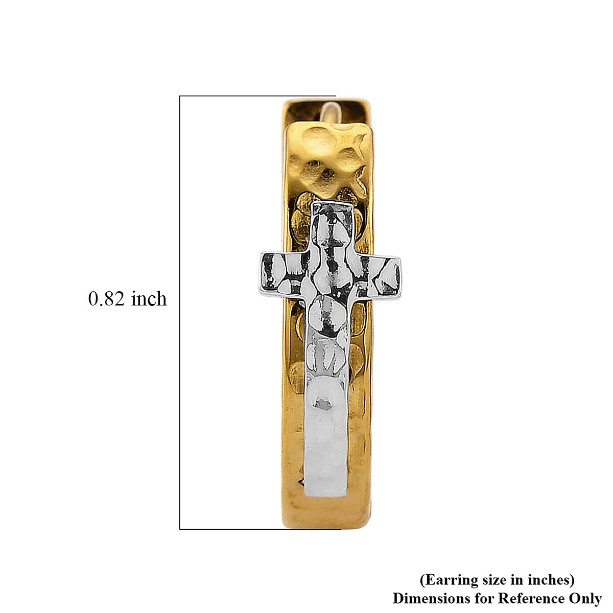 Huggie Hoop Earrings in ION Plated YG and Stainless Steel (Hammered Texture, Cross Design) image number 6