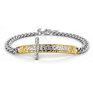 Hammered Cross Bracelet in ION Plated YG Stainless Steel (7.50-9.0In)