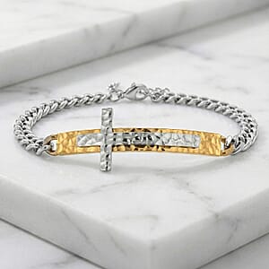 Hammered Cross Bracelet in ION Plated YG Stainless Steel (7.50-9.0In)