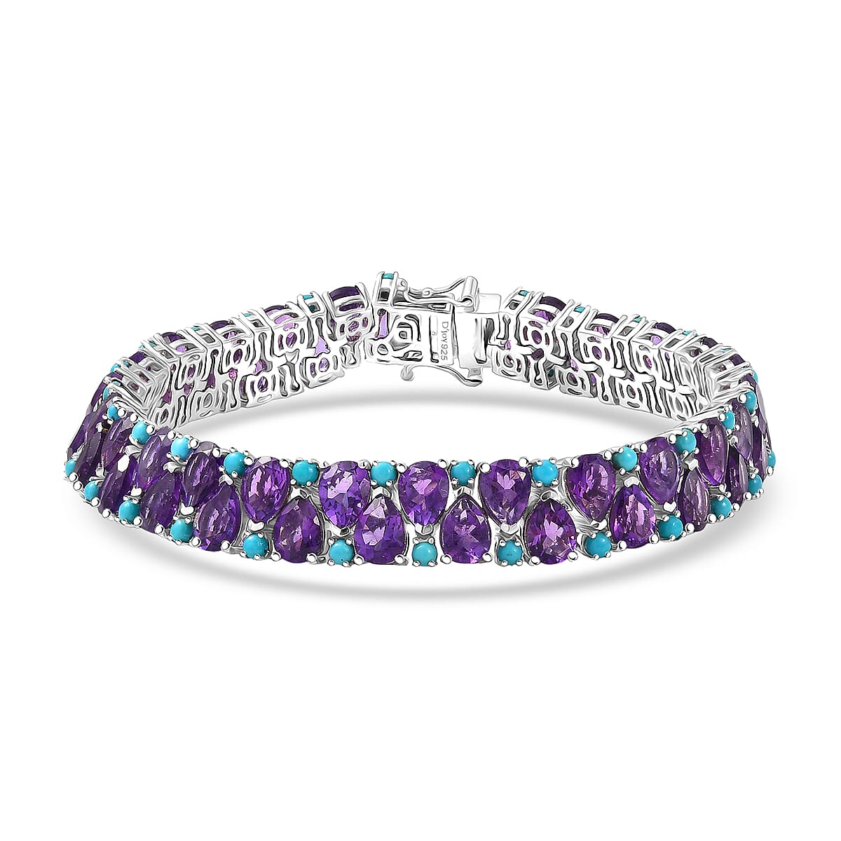 Doorbuster D'Joy African Amethyst and Lagoon Turquoise 30.85 ctw Tear of The Moon Bracelet in Rhodium Over Sterling Silver (6.50 In) image number 0