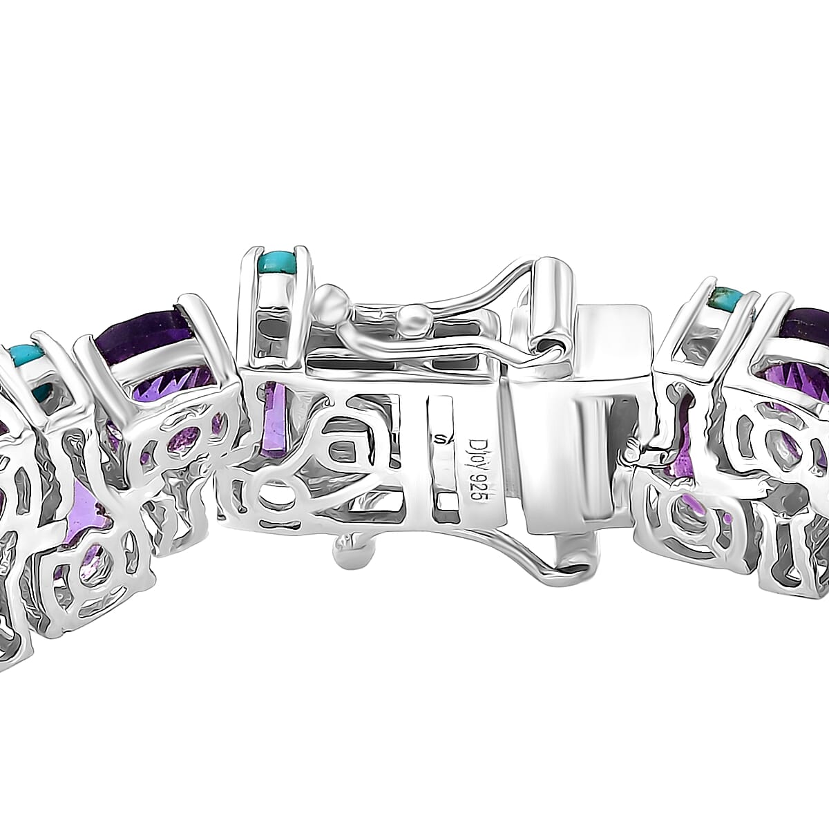 Doorbuster D'Joy African Amethyst and Lagoon Turquoise 30.85 ctw Tear of The Moon Bracelet in Rhodium Over Sterling Silver (6.50 In) image number 3