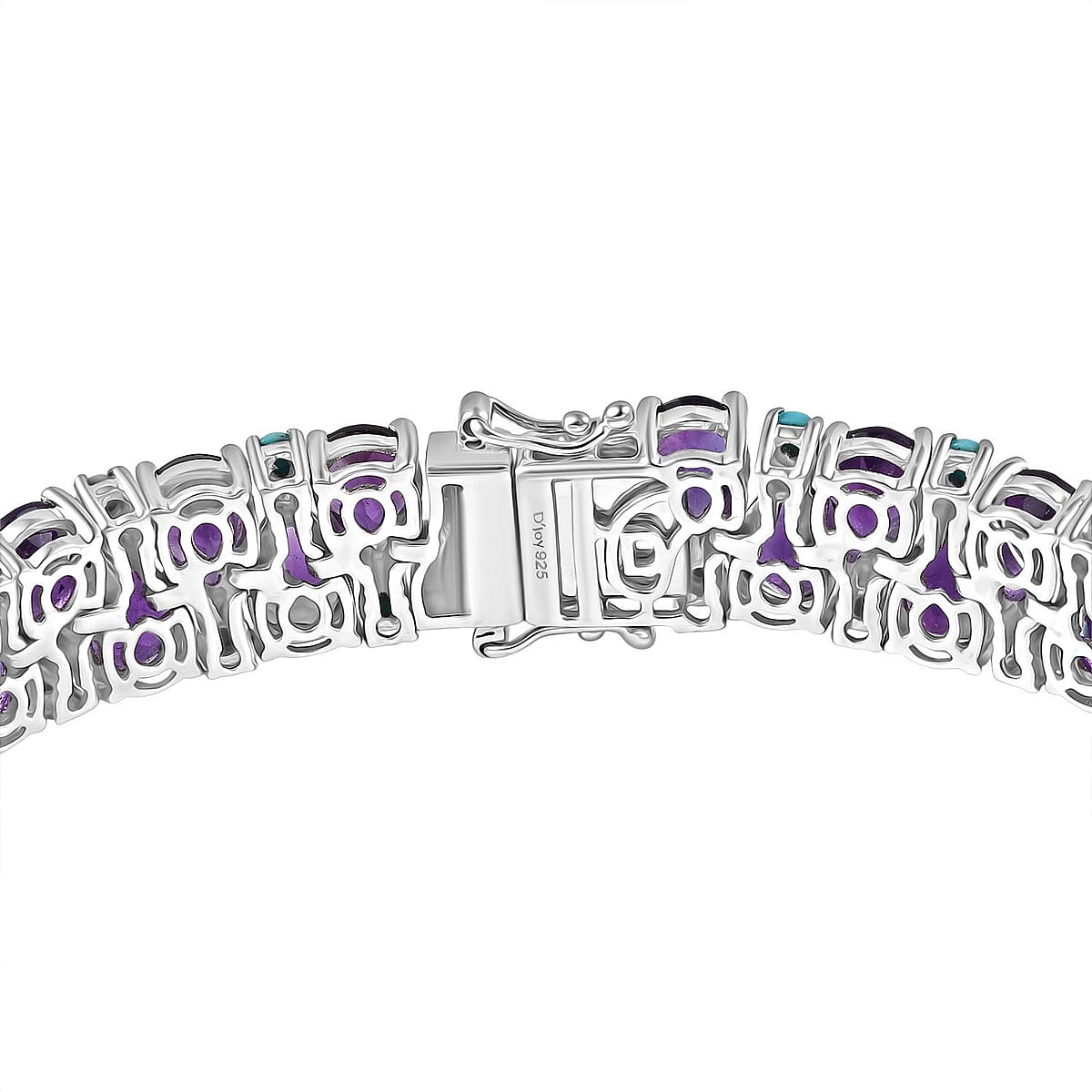 Doorbuster D'Joy African Amethyst and Lagoon Turquoise 33.90 ctw Tear of The Moon Bracelet in Rhodium Over Sterling Silver (7.25 In) image number 3