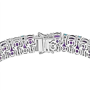 Doorbuster D'Joy African Amethyst and Lagoon Turquoise 33.90 ctw Tear of The Moon Bracelet in Rhodium Over Sterling Silver (7.25 In)