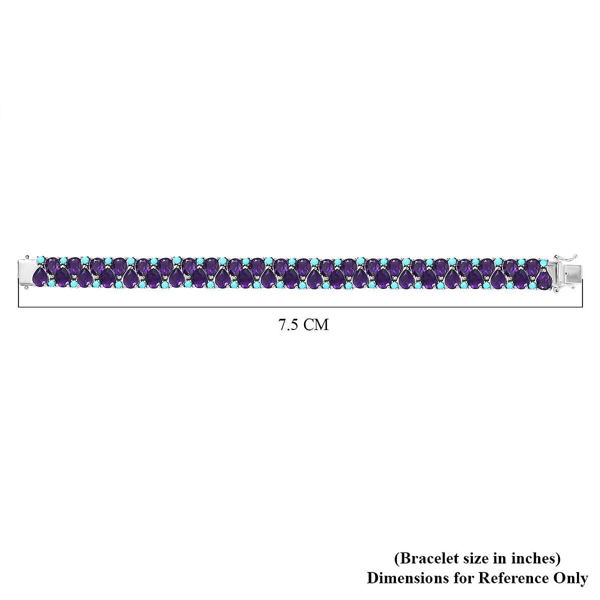 Doorbuster D'Joy African Amethyst and Lagoon Turquoise 33.90 ctw Tear of The Moon Bracelet in Rhodium Over Sterling Silver (7.25 In) image number 4