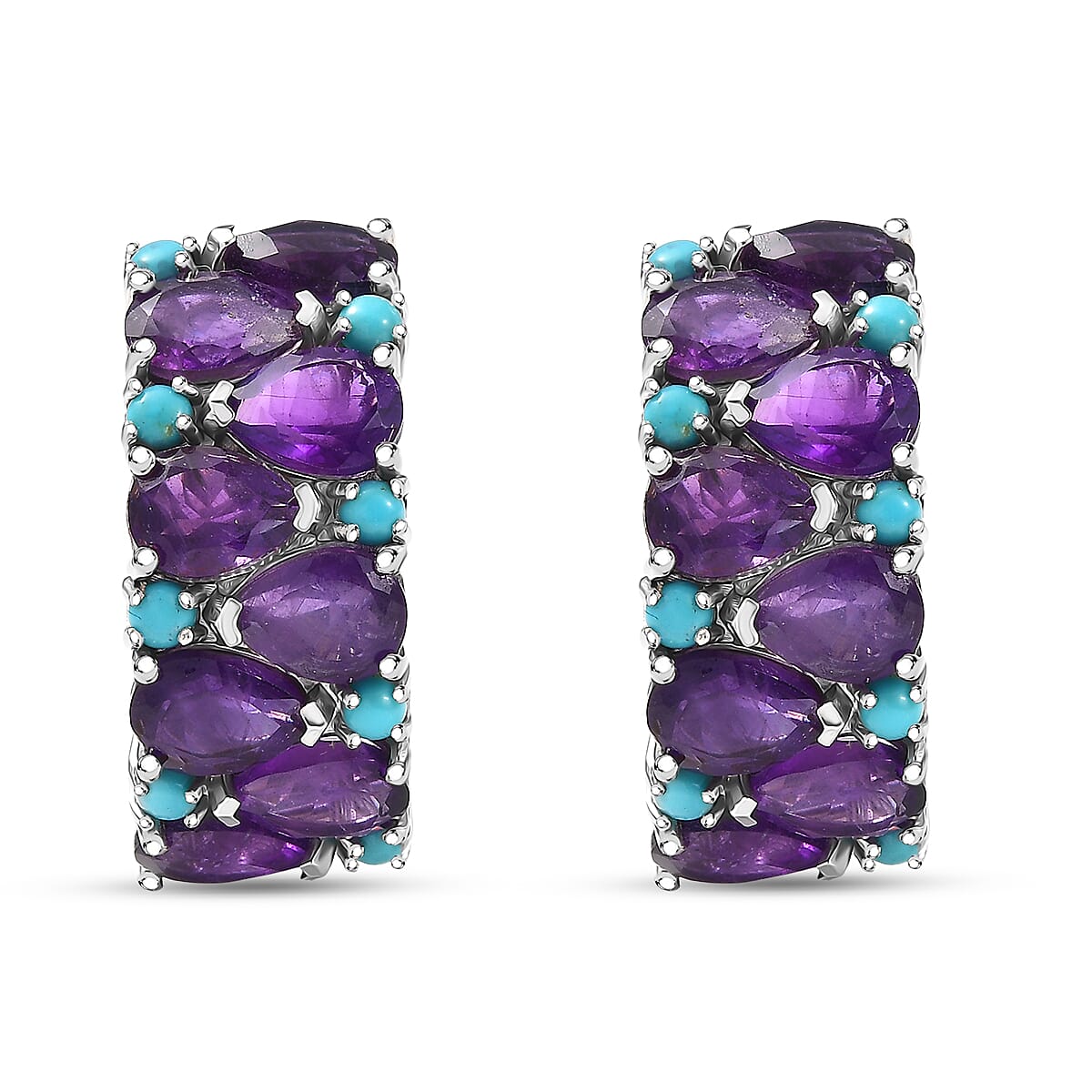 Doorbuster D'Joy African Amethyst and Lagoon Turquoise 12.10 ctw Tears of The Moon Earrings in Rhodium Over Sterling Silver image number 3