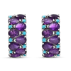 Doorbuster D'Joy African Amethyst and Lagoon Turquoise 12.10 ctw Tears of The Moon Earrings in Rhodium Over Sterling Silver