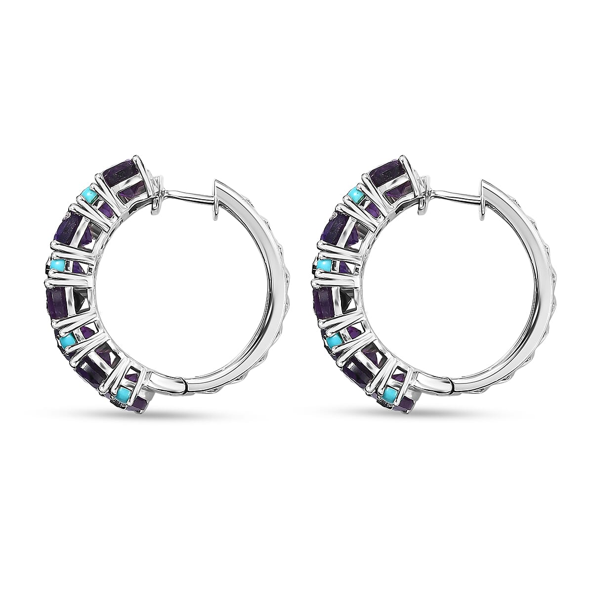 Doorbuster D'Joy African Amethyst and Lagoon Turquoise 12.10 ctw Tears of The Moon Earrings in Rhodium Over Sterling Silver image number 4