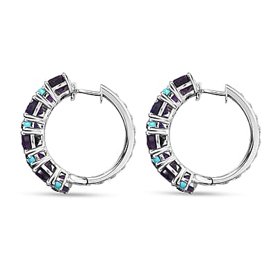 D'Joy African Amethyst and Lagoon Turquoise 12.10 ctw Tears of The Moon Earrings in Rhodium Over Sterling Silver